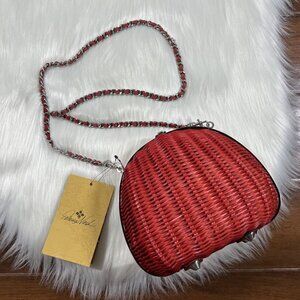 NEW Patricia Nash One Size Red Papaya Wicker Melfi Oval Clam Bag Purse Crossbody